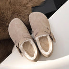Damen bequeme Filzclogs mit weichem Kunstfellfutter und modischem Schnallenverschluss R&B