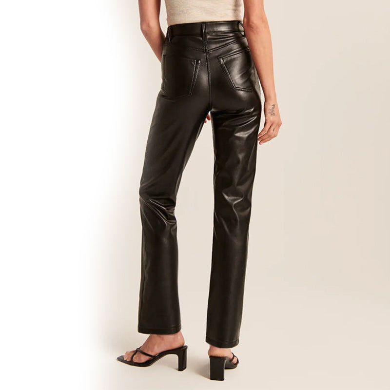 Damen Kunstlederhose mit geradem Bein