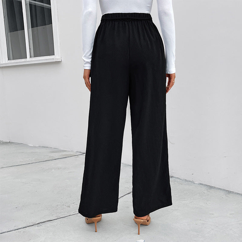 Damen elegante Palazzo-Hose mit hohem Bund und Bindegürtel R&B