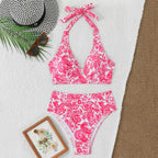 Damen Hochtailliertes Bikini-Set mit floralem Design und verspieltem Halteroberteil R&B