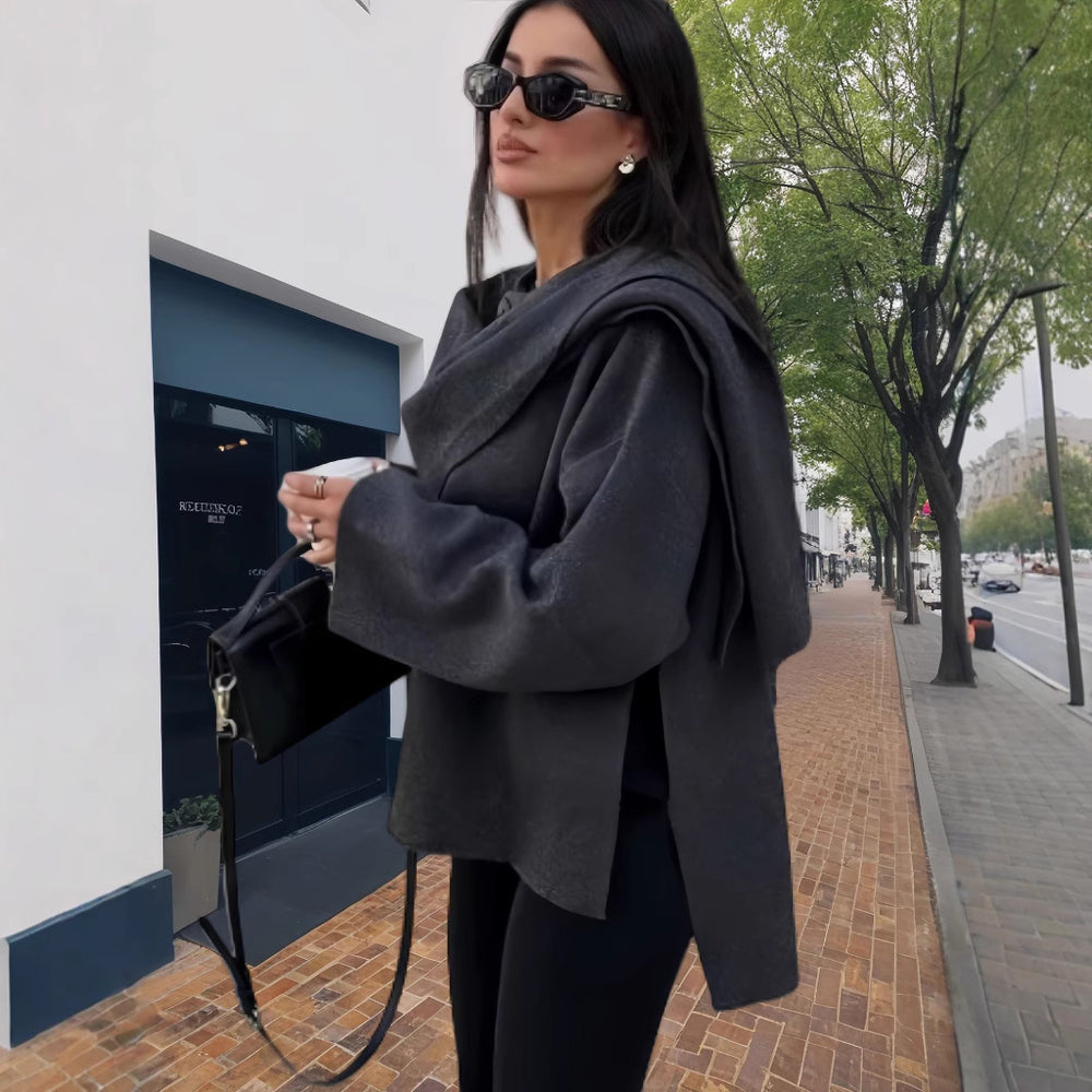 Damen elegante und gemütliche Capejacke R&B