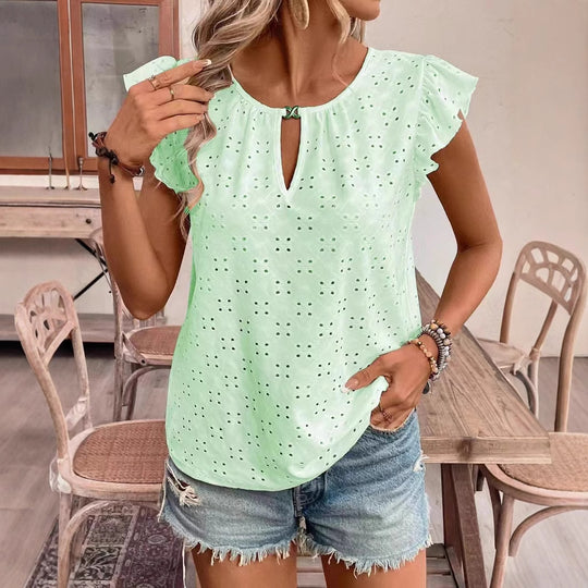 Damen Bluse mit Rüschendetails und verspieltem Lochmuster R&B