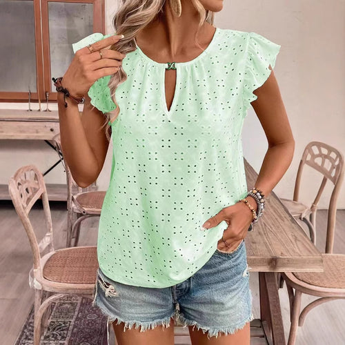 Damen Bluse mit Rüschendetails und verspieltem Lochmuster R&B