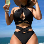 Damen Hochgeschnittener Einteiler-Badeanzug mit eleganten Cut-Outs