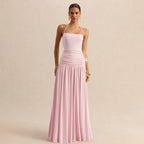 Damen Maxikleid mit Raffungen und schulterfreiem Design R&B