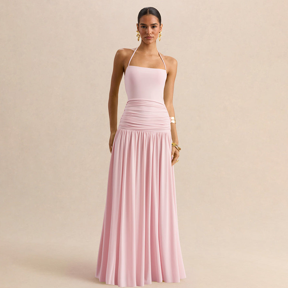 Damen Maxikleid mit Raffungen und schulterfreiem Design R&B