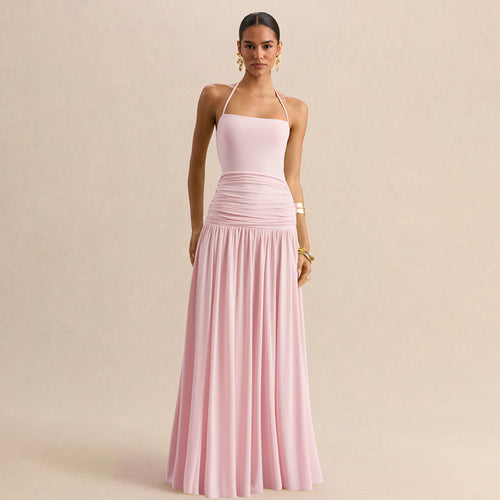 Damen Maxikleid mit Raffungen und schulterfreiem Design R&B