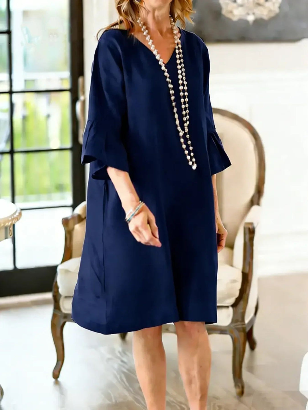 Damen Hüftlanges Freizeitkleid mit modernen Rüschendetails R&B