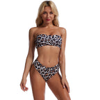 Damen Bandeau-Bikini mit floralem Oberteil und hohem Bund R&B