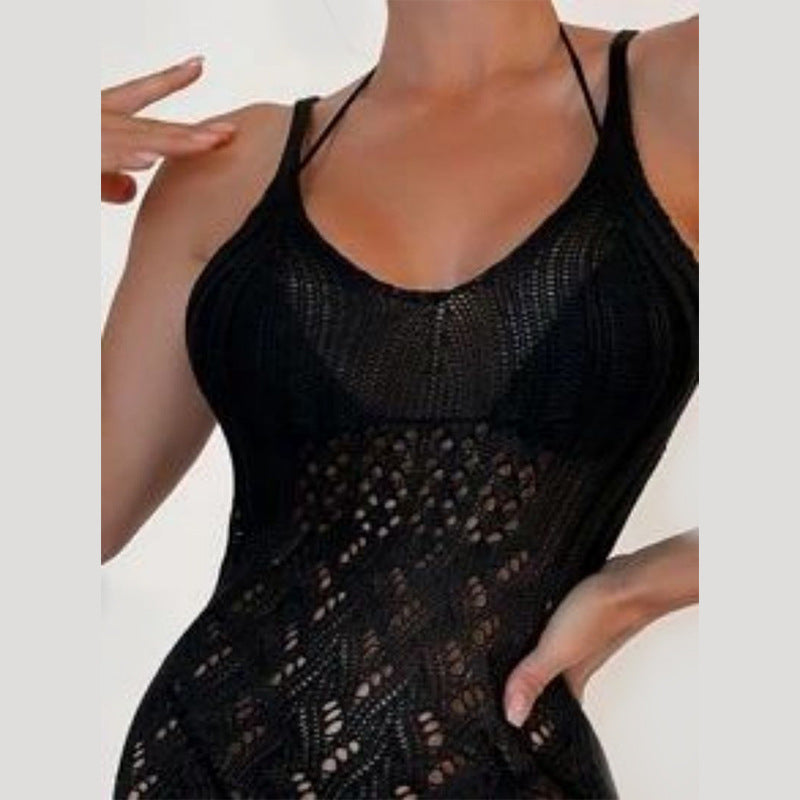 Damen eleganter und transparenter Häkel-Strandüberwurf R&B