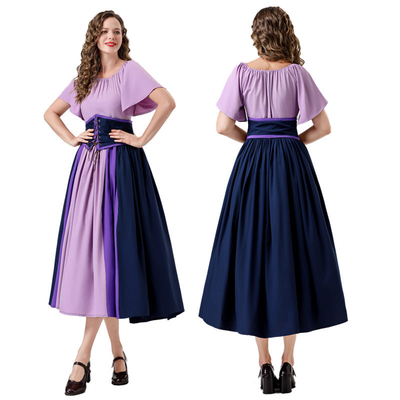 Damen Elegantes Maxikleid mit taillierter Schnürung und luftigen Ärmeln R&B