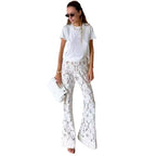 Damen Elegante Spitzenhose mit weitem Bein und floralen Details R&B