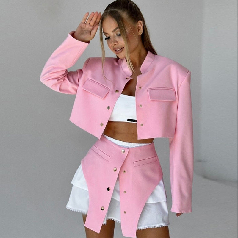 Damen modisches Crop-Jackenkleid-Set R&B