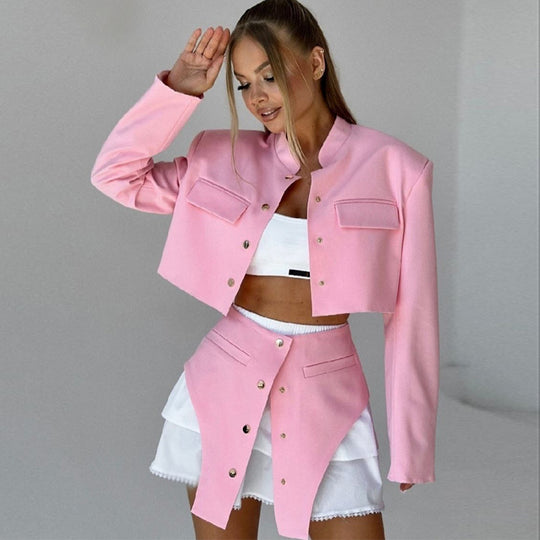 Damen modisches Crop-Jackenkleid-Set R&B