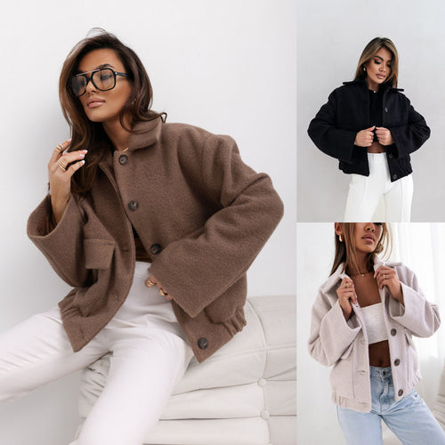 Damen Oversized Wolljacke mit modernen Knopfdetails und praktischen Taschen R&B