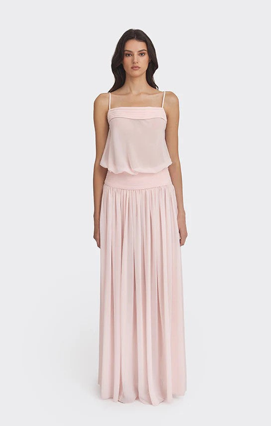 Damen Maxi-Kleid mit fließendem Chiffon-Oberteil und elastischem Bund R&B