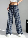 Damen weite Karo-Hose aus angenehmem Baumwollstoff mit Gummibund und seitlichen Taschen R&B