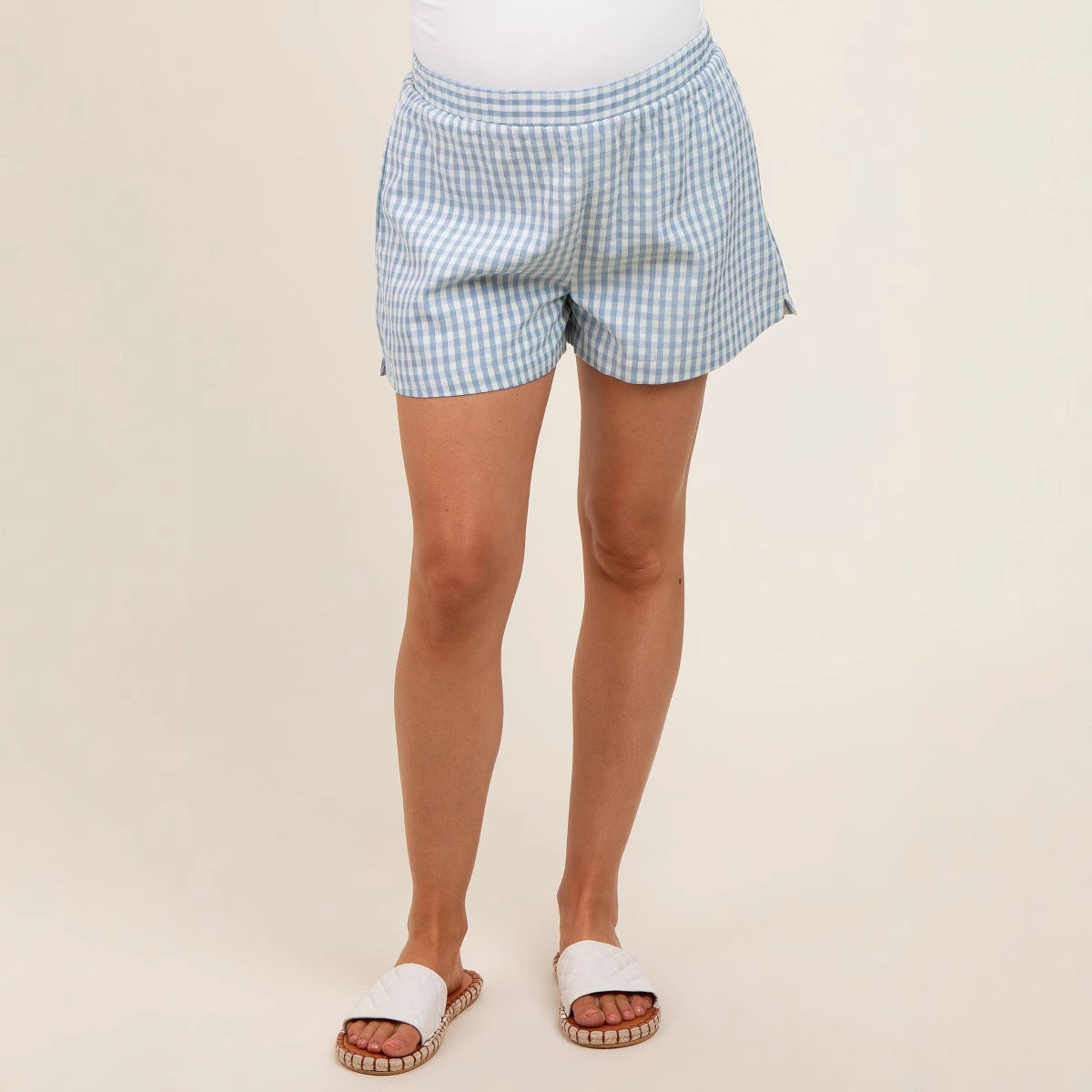 Damen lässige Karoshorts mit elastischem Bund und seitlichen Eingrifftaschen R&B