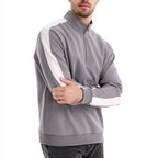 Herren nan Stehkragen-Pullover mit kurzem Reißverschluss und Kontrastseitenstreifen R&B