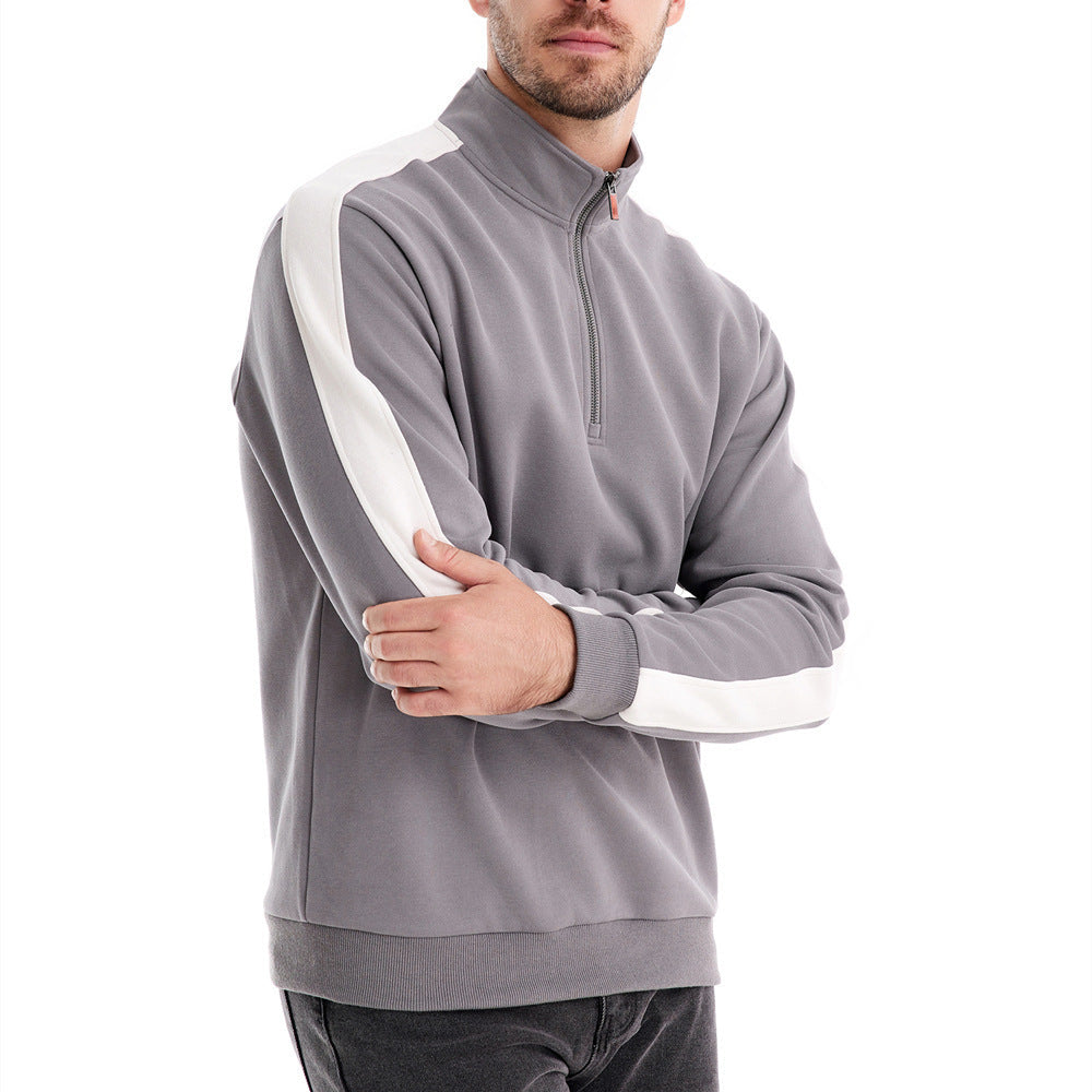 Herren nan Stehkragen-Pullover mit kurzem Reißverschluss und Kontrastseitenstreifen R&B
