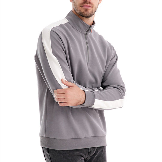Herren nan Stehkragen-Pullover mit kurzem Reißverschluss und Kontrastseitenstreifen R&B