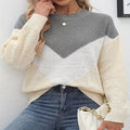 Damen Strickpullover mit V-Ausschnitt und Farbblockdesign