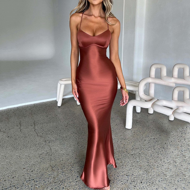 Damen Elegantes Figurbetontes Maxikleid mit Spaghettiträgern