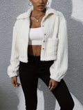 Damen Fluffy Overshirt im Couture-Stil mit Taschen R&B