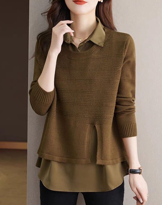 Damen Modischer Layered Pullover mit Struktur R&B