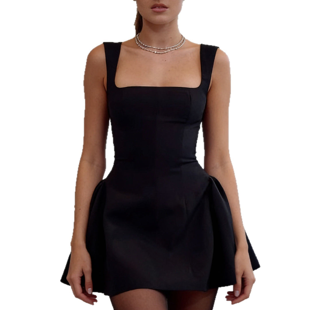 Damen Verspielt geschnittenes Mini-Kleid mit quadratischem Ausschnitt und schwingendem Rock R&B