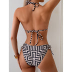 Damen Triangel-Bikini mit modischem geometrischem Muster und verstellbaren Trägern R&B