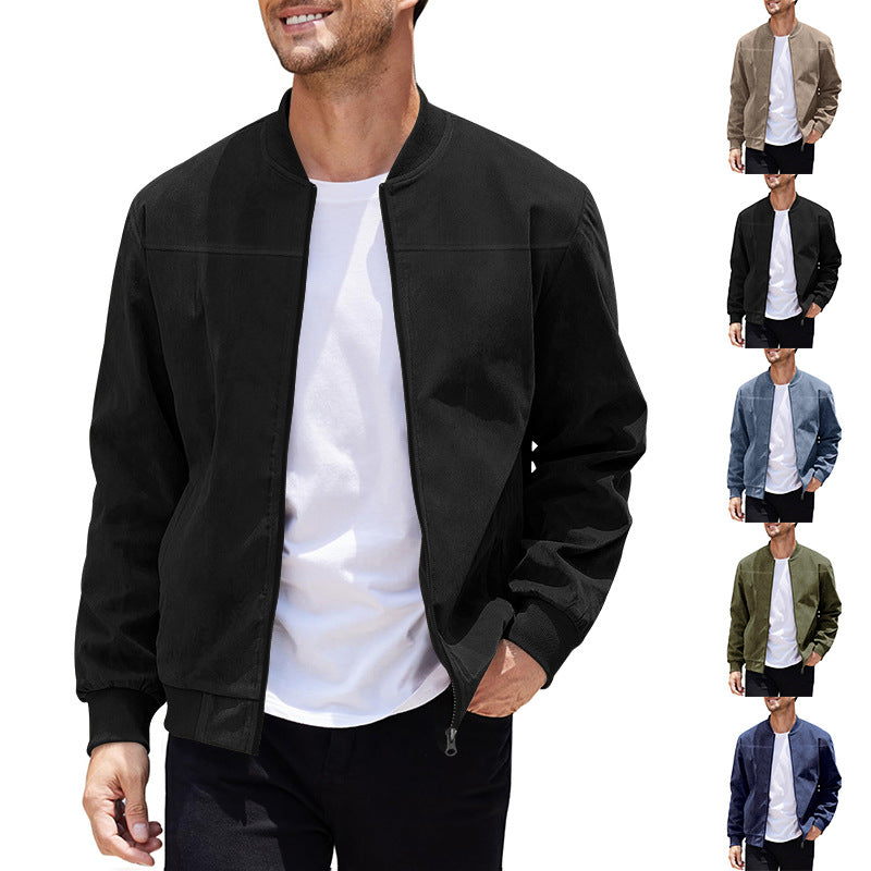 Herren nan Velourslederoptik Bomberjacke mit Stehkragen und elastischen Bündchen R&B