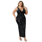 Damen Funktionsreiches Abendkleid mit tiefem V-Ausschnitt und hohem Schlitz R&B