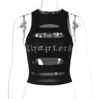 Damen Schulterfreies Cut-Out Top mit Glitzer-Print R&B