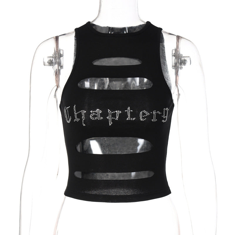 Damen Schulterfreies Cut-Out Top mit Glitzer-Print R&B