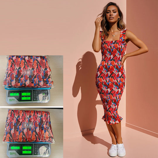 Damen Figurbetontes Blumenkleid mit Rüschensaum R&B