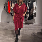Damen Elegantes Wickelkleid mit strukturiertem Stoff und Taillengürtel R&B