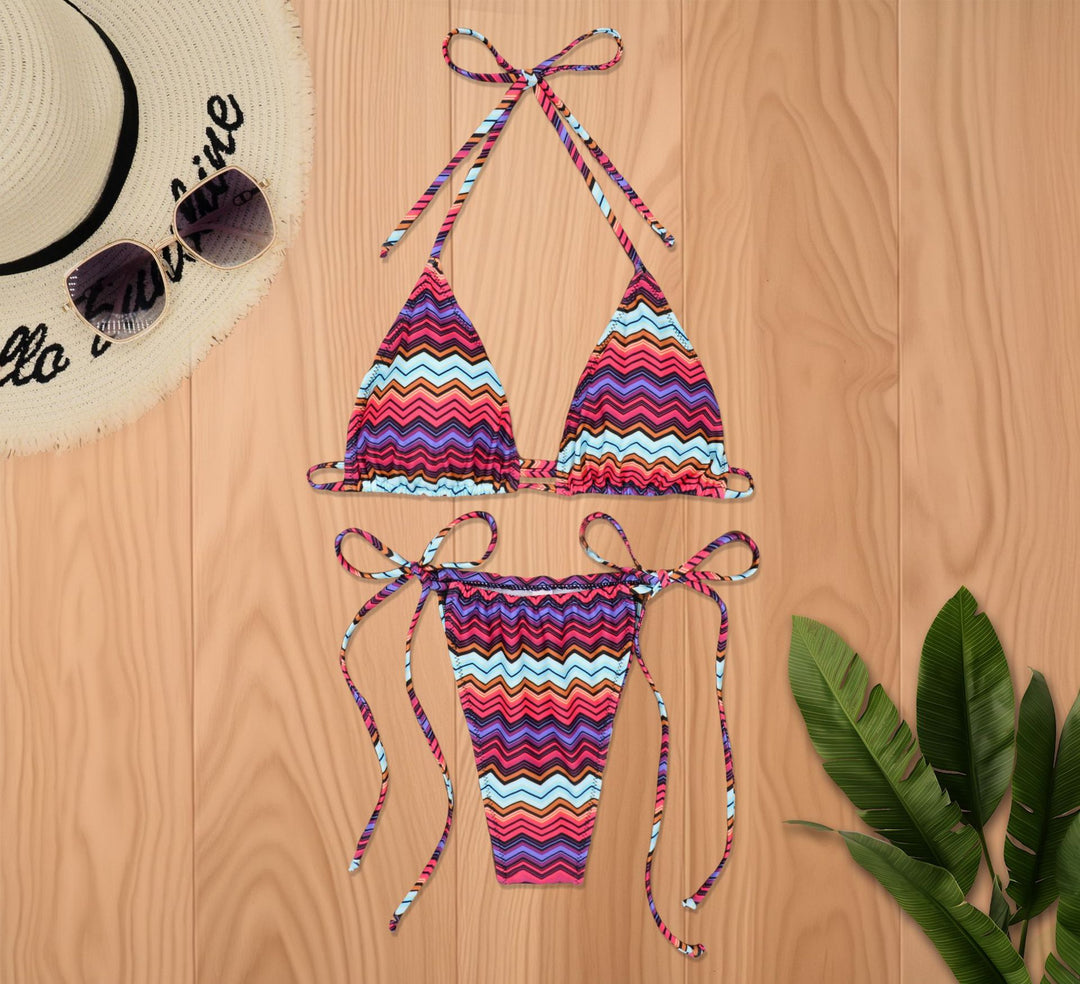 Damen Triangel-Bikini mit floralem Design und verstellbaren Bindebändern R&B