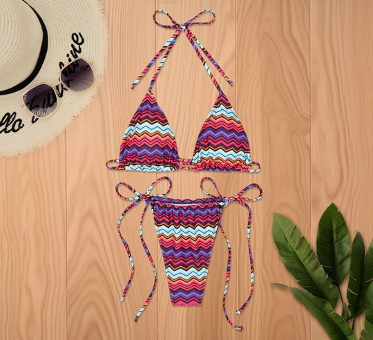 Damen Triangel-Bikini mit floralem Design und verstellbaren Bindebändern R&B