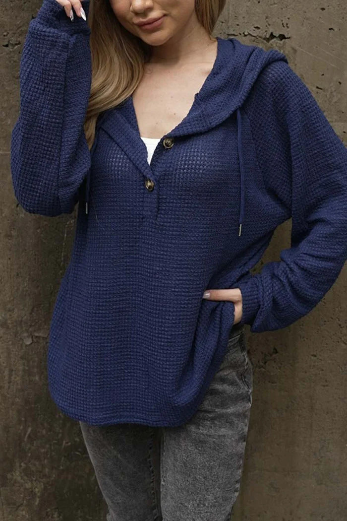 Damen lässiger Kapuzenpullover mit Knopfdetails
