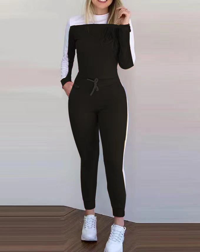 Damen Sportlicher Jumpsuit mit abnehmbaren Trägern und seitlichen Kontraststreifen R&B