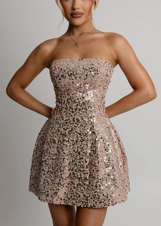 Damen Partykleid mit Glitzerpailletten und schwingendem Rock R&B