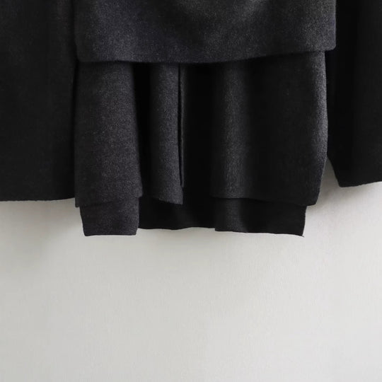 Damen schicke Wollumhangjacke mit asymmetrischem Schnitt und dekorativem Knopf R&B
