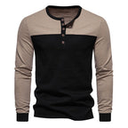 Herren Langarm-Henley-Shirt mit kontrastierenden Farbblockelementen