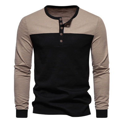 Herren Langarm-Henley-Shirt mit kontrastierenden Farbblockelementen