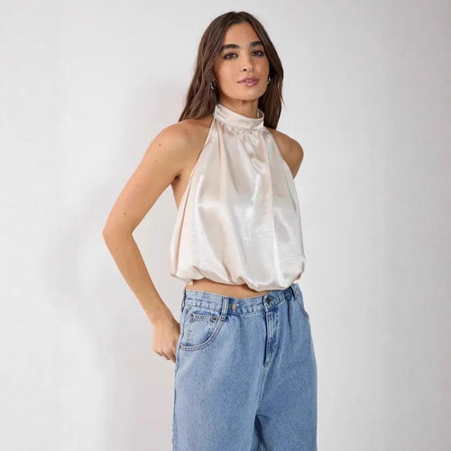 Damen Satin-Haltertop mit gerafftem Ausschnitt R&B