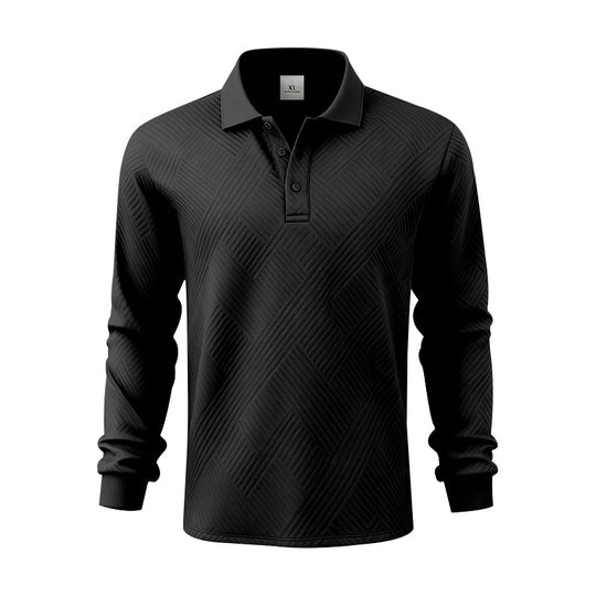 Herren nan langärmeliges Poloshirt aus strukturiertem Jacquardstrick R&B