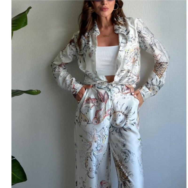 Damen Überschnittenes Satin-Hosenanzug mit floralem Design R&B