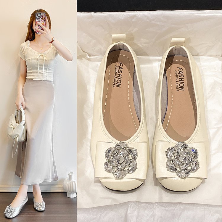 Damen Ballerinas mit eleganter Schleifenverzierung und funkelndem Schmuck R&B