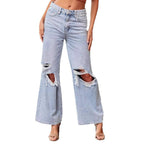 Damen Weit geschnittene Jeans mit modischen Rissen und lässigem Schnitt R&B